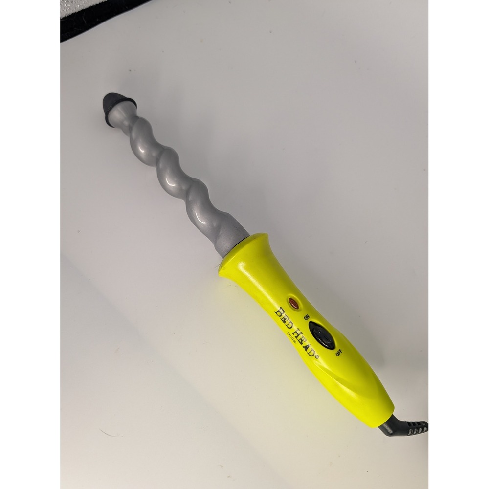 Bed Head TIGI BH338 Spiral Curling Iron Neon Yellow Silver Wand Styling Tool